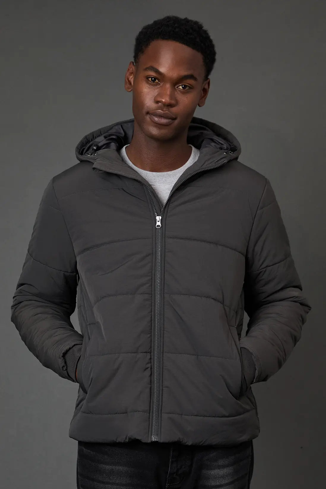 MSR CLOTHING ARTICLE Dark Grey Quilted Padded Hooded Jacket