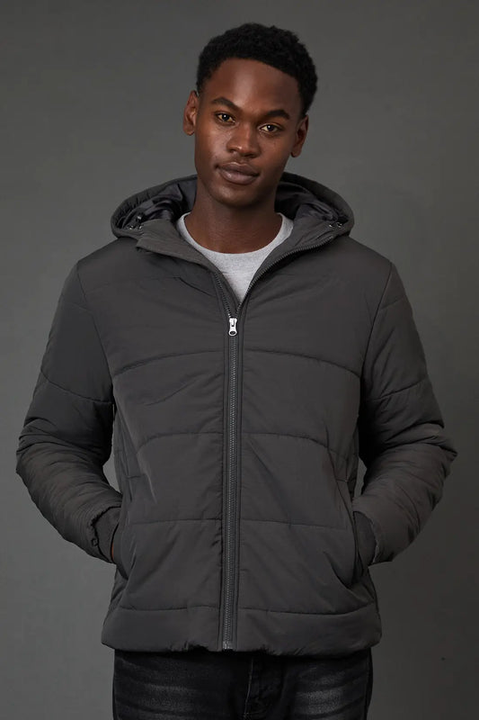 MSR CLOTHING ARTICLE Dark Grey Quilted Padded Hooded Jacket