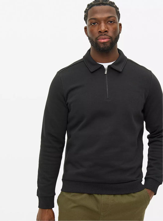 MSR CLOTHING ARTICLE 5704 Black Quarter Zip Collared Sweatshirt